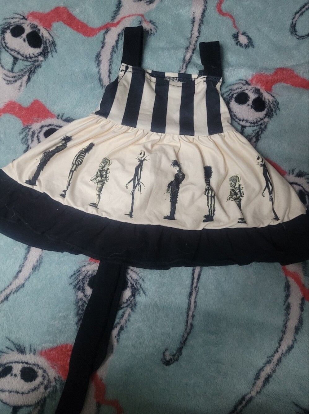Black and Cream Striped Kids Dress with Halloween Print